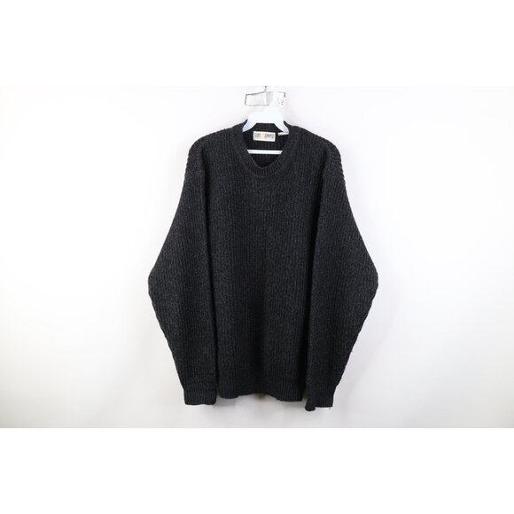 Vtg 90s Streetwear Mens Medium Blank Chunky Ribbed Knit Crewneck Sweater Gray